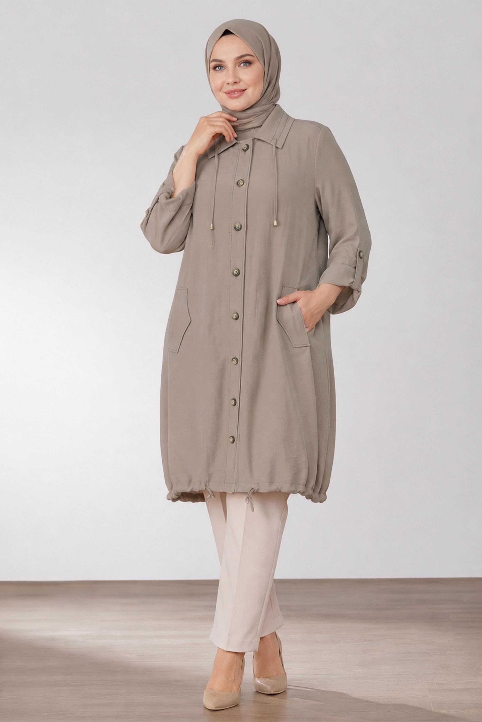 Vêtements hijab BRUN VESTE GRANDE TAILLE 46718
