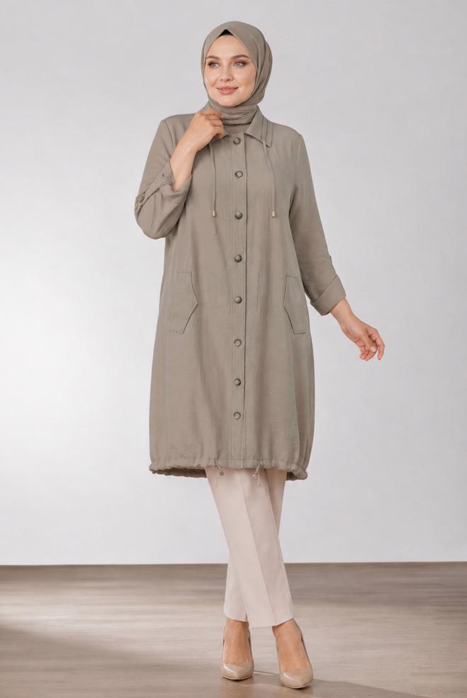 Vêtements hijab BRUN VESTE GRANDE TAILLE 46718 - ALVİNA