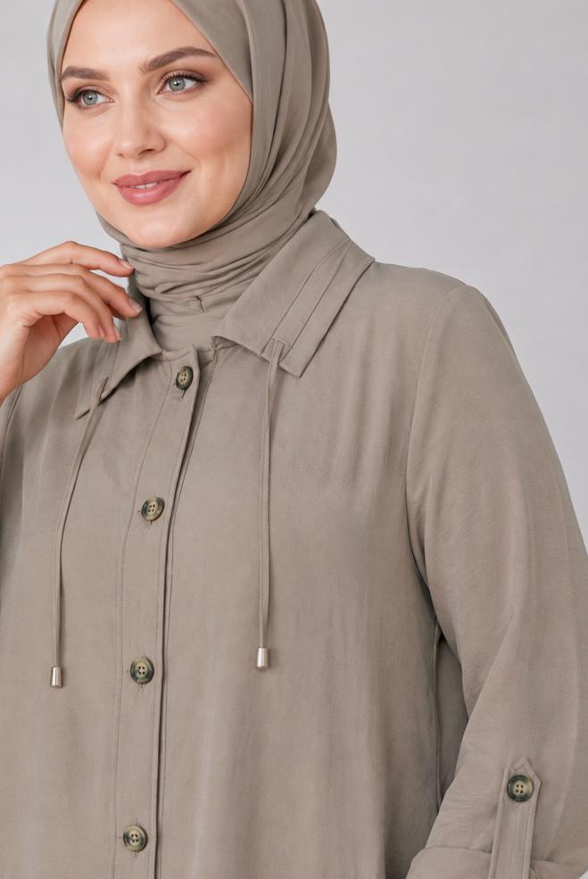 Vêtements hijab BRUN VESTE GRANDE TAILLE 46718 - ALVİNA