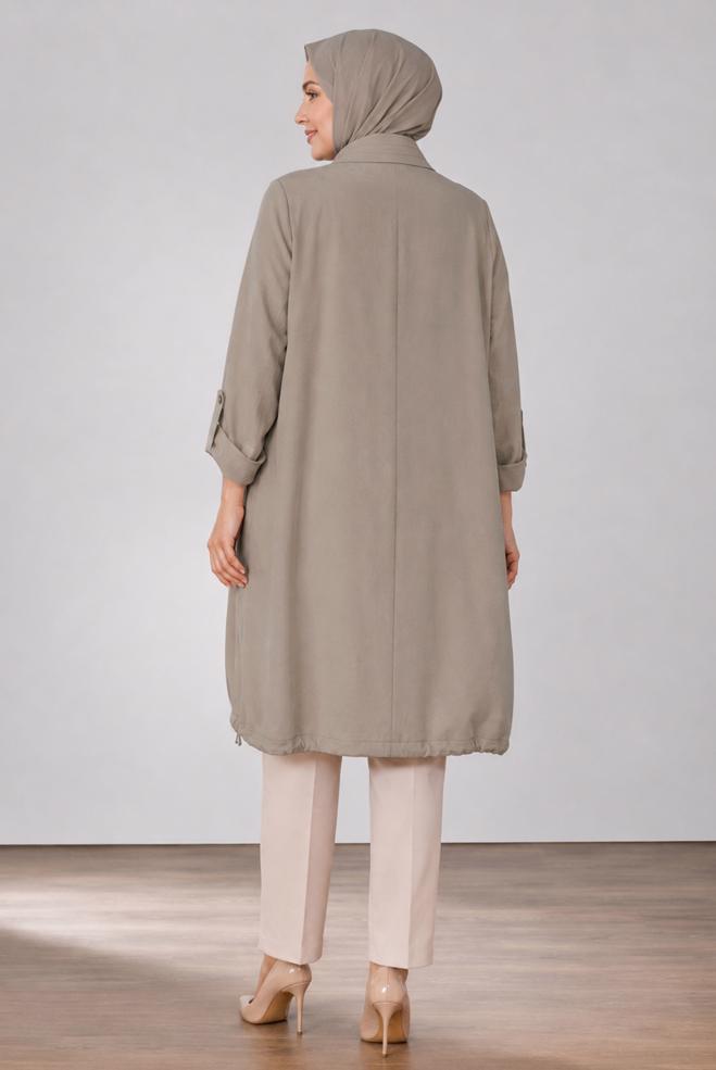 Vêtements hijab BRUN VESTE GRANDE TAILLE 46718 - ALVİNA
