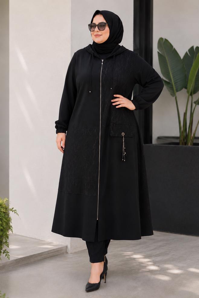 Vêtements hijab NOIR VESTE JACQUARD GRANDE TAILLE 46720 - ALVİNA