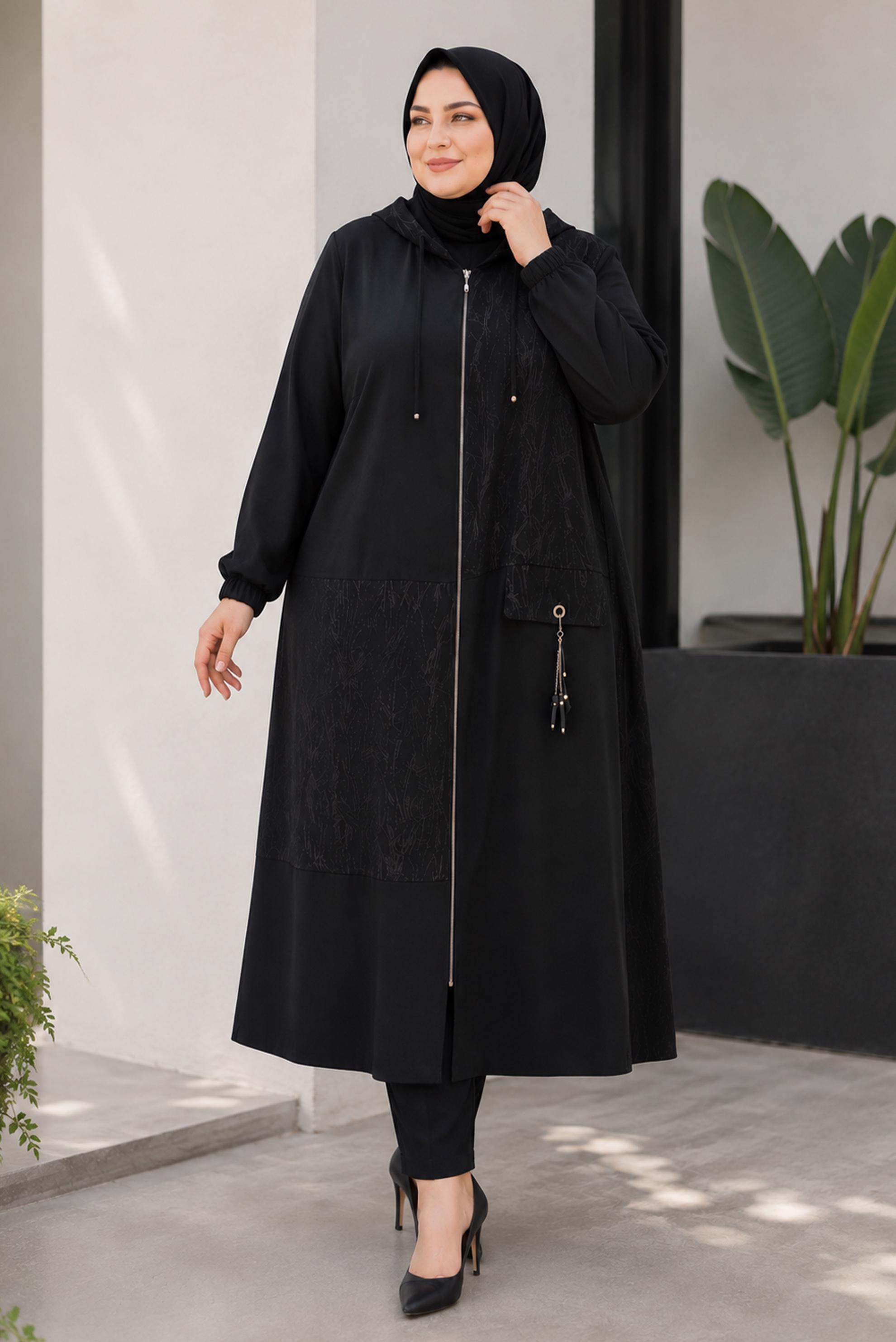 Vêtements hijab NOIR VESTE JACQUARD GRANDE TAILLE 46720