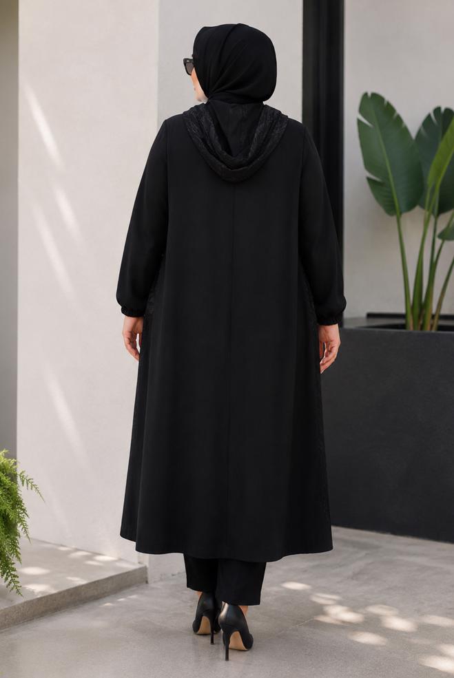 Vêtements hijab NOIR VESTE JACQUARD GRANDE TAILLE 46720 - ALVİNA