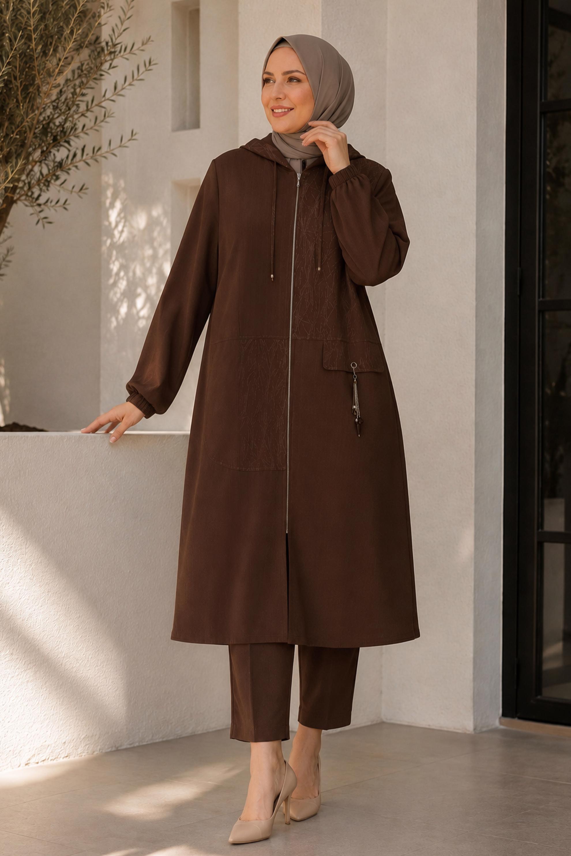 Vêtements hijab BRUN VESTE JACQUARD GRANDE TAILLE 46720
