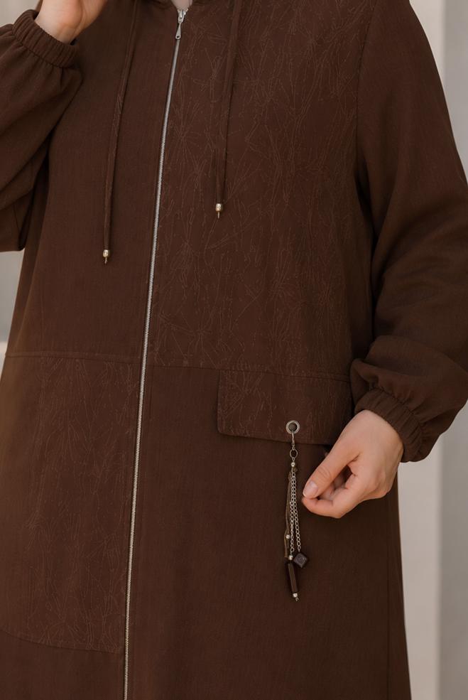 Vêtements hijab BRUN VESTE JACQUARD GRANDE TAILLE 46720 - ALVİNA