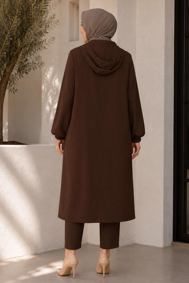 Vêtements hijab BRUN VESTE JACQUARD GRANDE TAILLE 46720 - ALVİNA