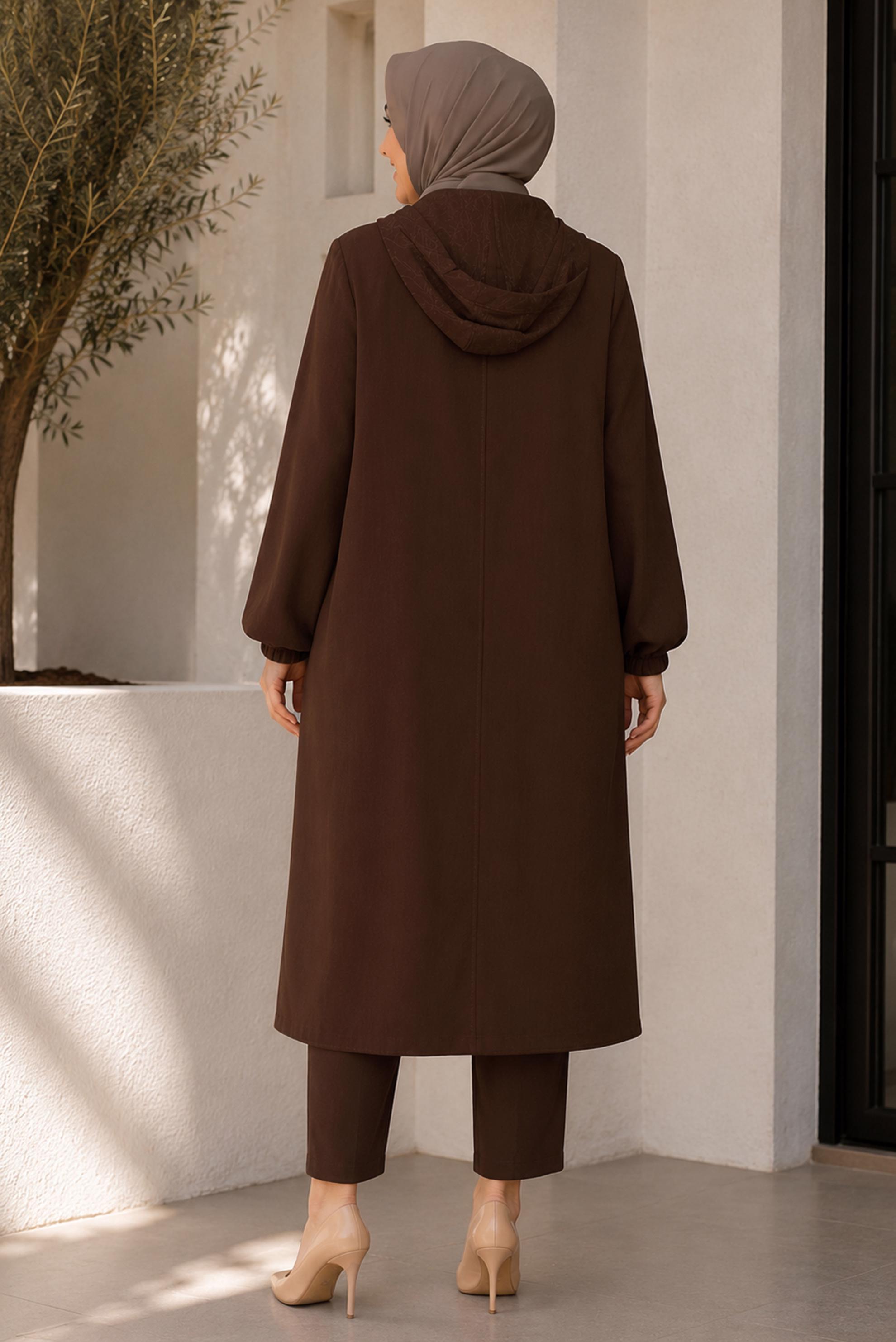 Vêtements hijab BRUN VESTE JACQUARD GRANDE TAILLE 46720