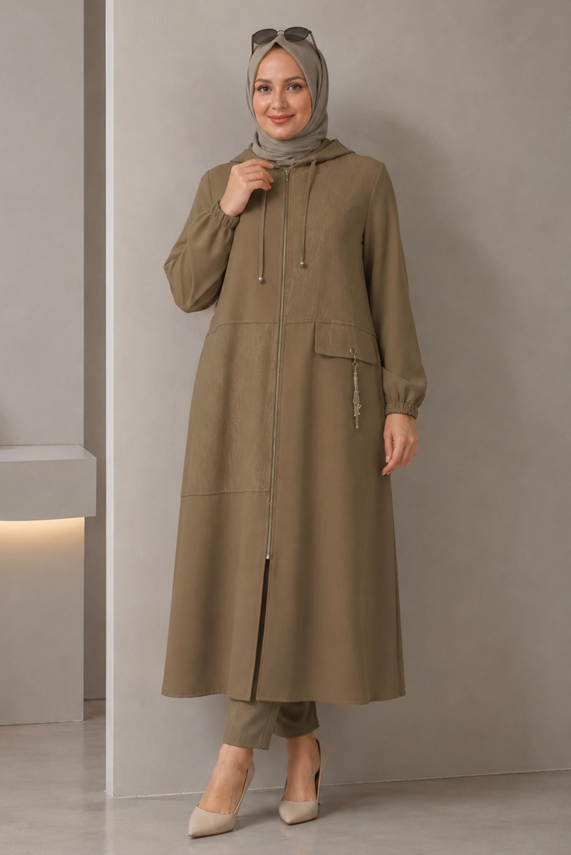 Vêtements hijab BRUN VESTE JACQUARD GRANDE TAILLE 46720