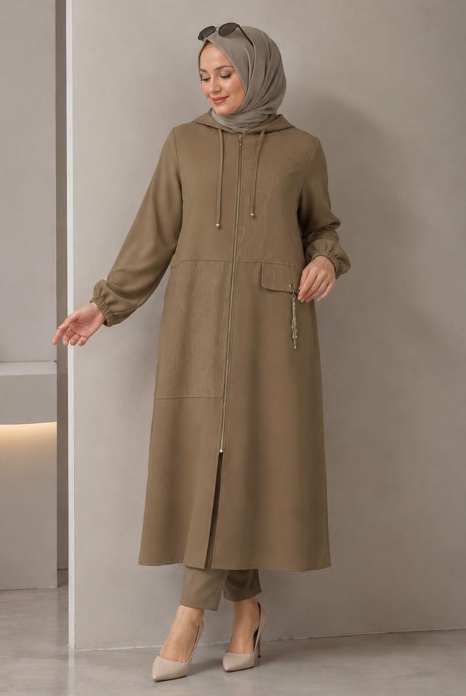 Vêtements hijab BRUN VESTE JACQUARD GRANDE TAILLE 46720 - ALVİNA