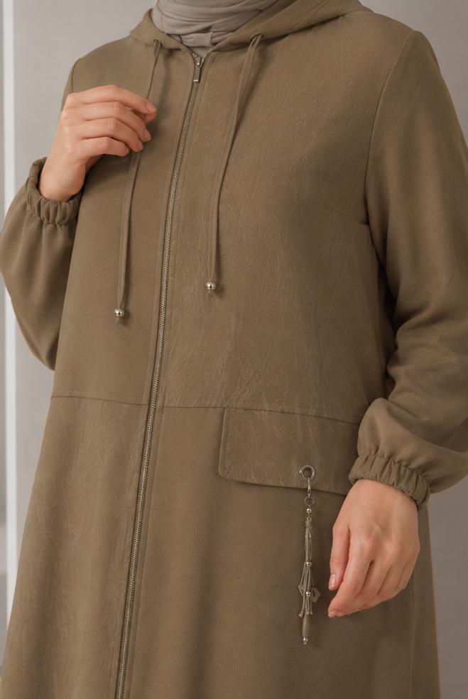 Vêtements hijab BRUN VESTE JACQUARD GRANDE TAILLE 46720 - ALVİNA