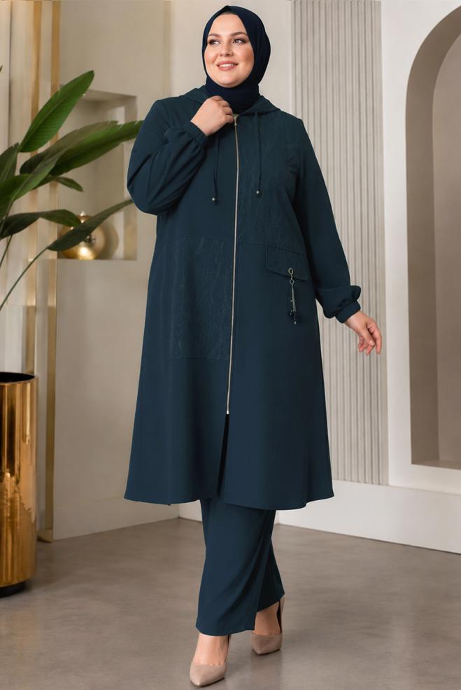 Vêtements hijab BRUN VESTE JACQUARD GRANDE TAILLE 46720 - ALVİNA
