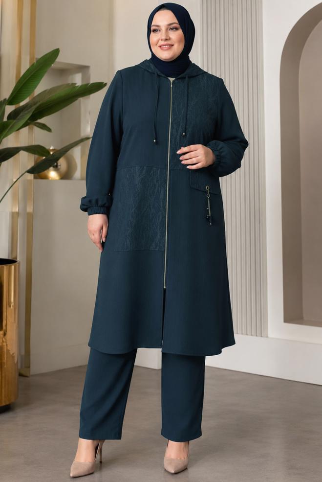 Vêtements hijab BRUN VESTE JACQUARD GRANDE TAILLE 46720 - ALVİNA