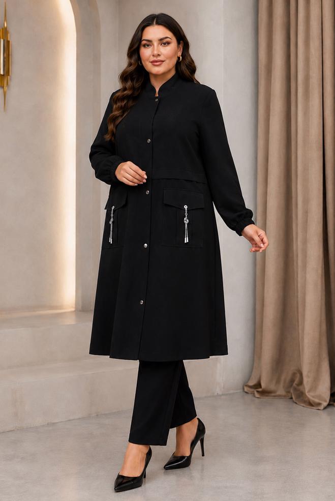 Vêtements hijab NOIR VESTE À COL MANDARIN 46721 - ALVİNA