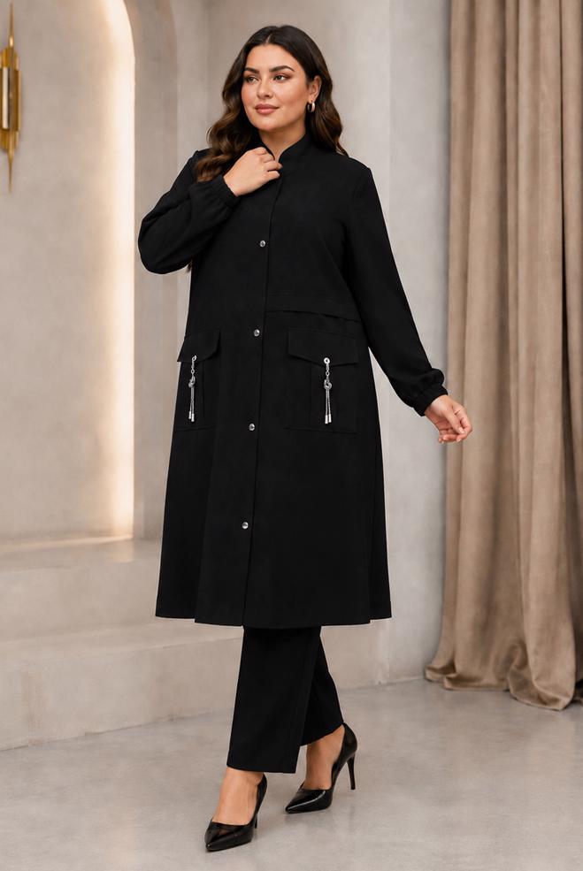 Vêtements hijab NOIR VESTE À COL MANDARIN 46721 - ALVİNA