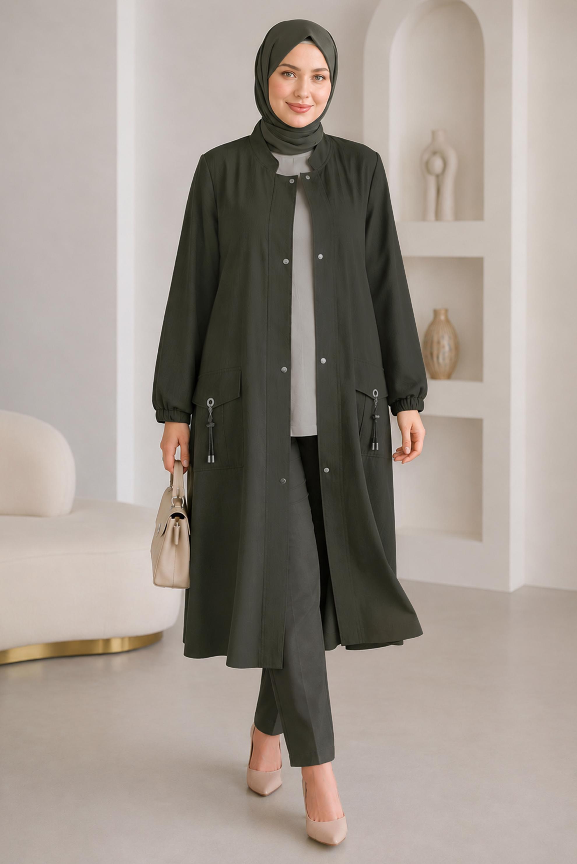 Vêtements hijab KAKI VESTE À COL MANDARIN 46721
