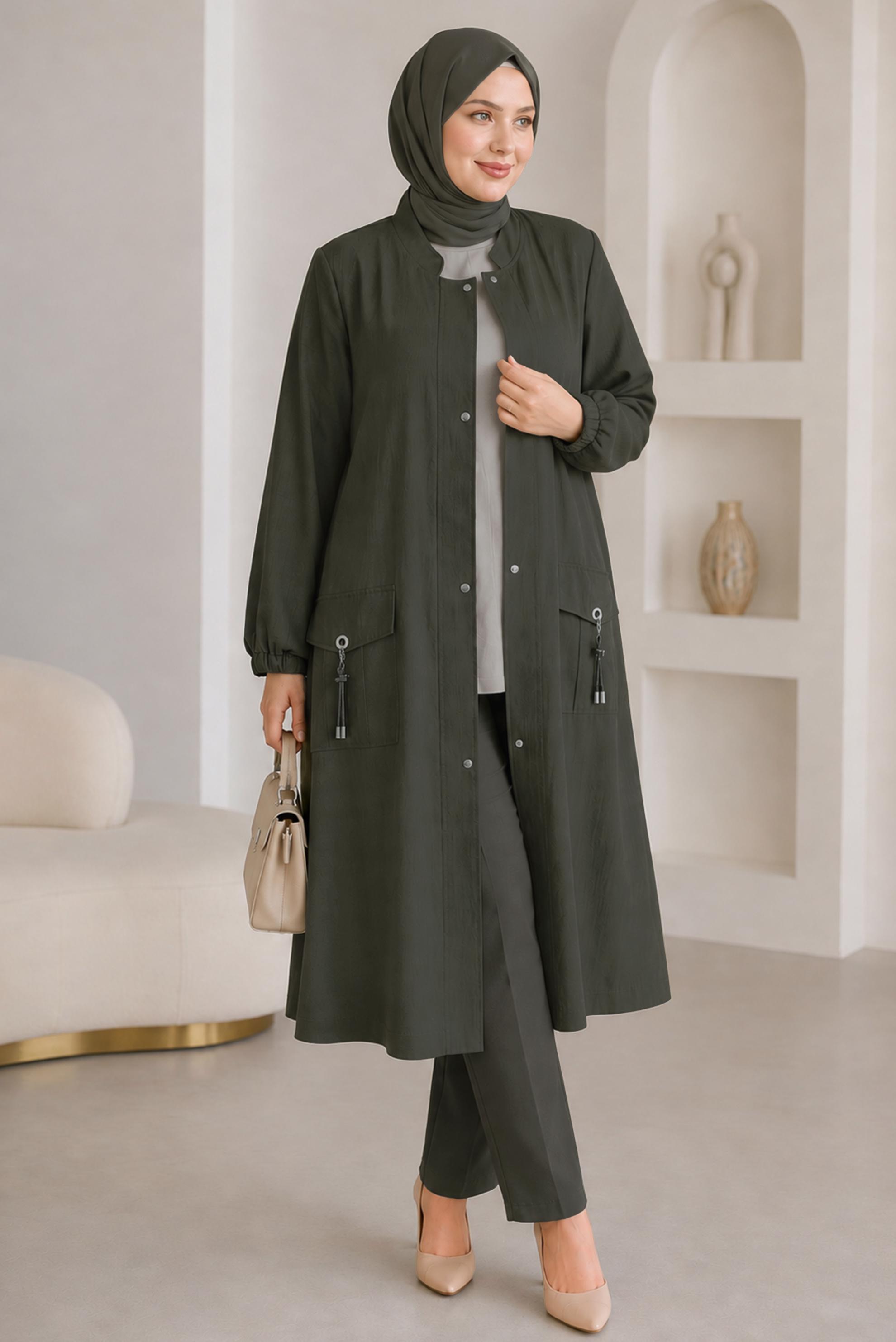 Vêtements hijab KAKI VESTE À COL MANDARIN 46721