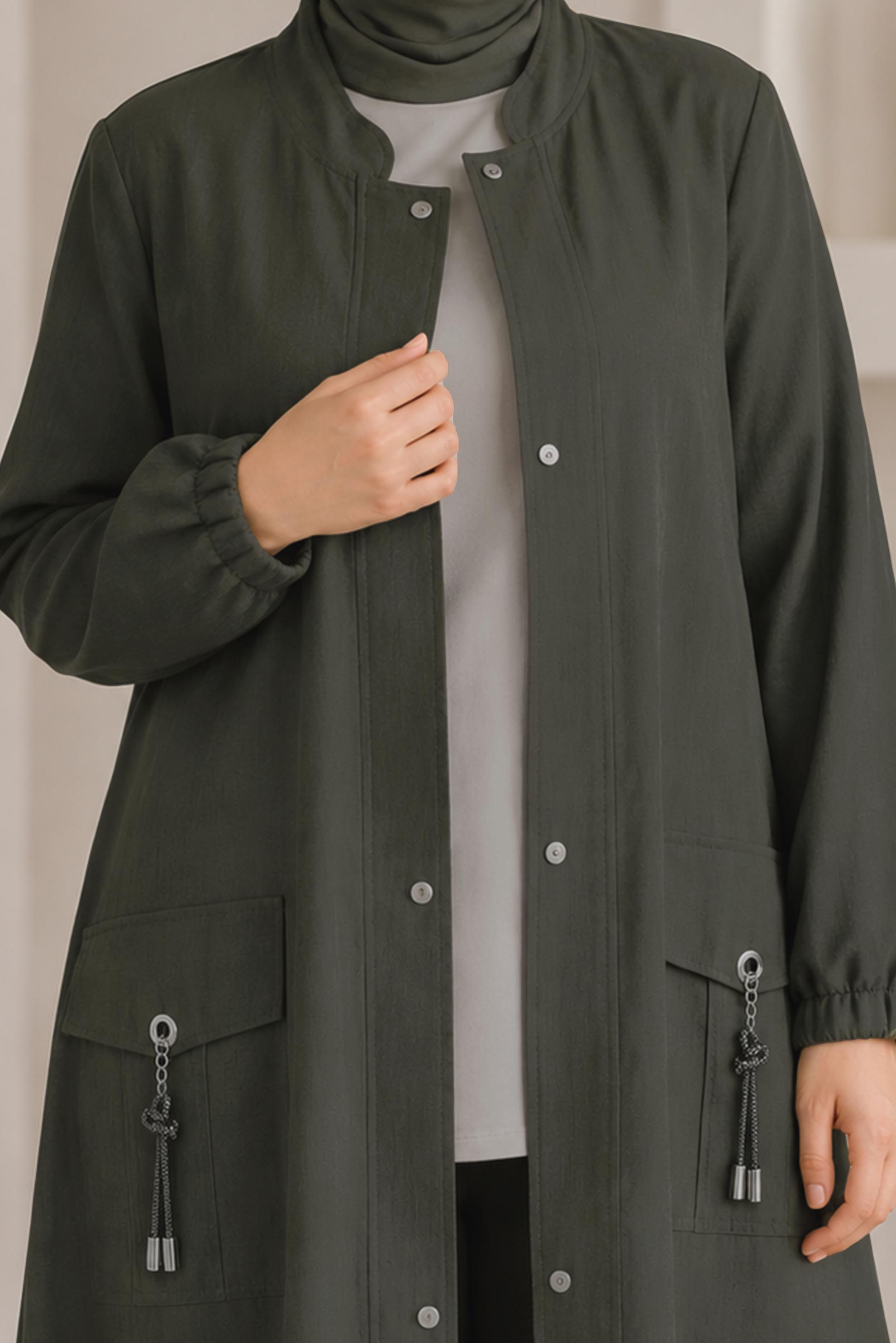 Vêtements hijab KAKI VESTE À COL MANDARIN 46721