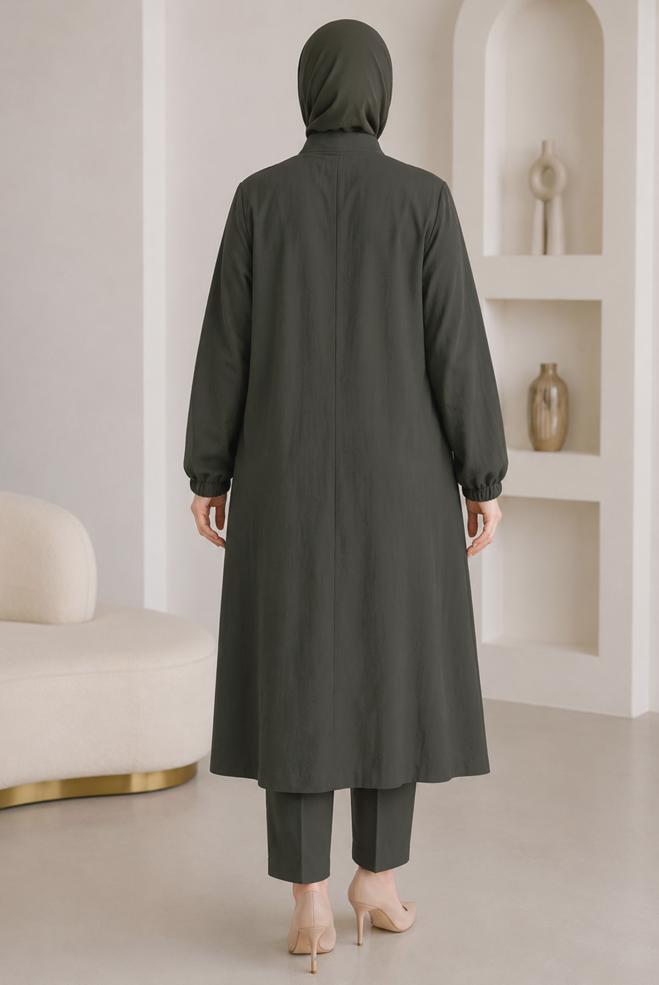 Vêtements hijab KAKI VESTE À COL MANDARIN 46721 - ALVİNA