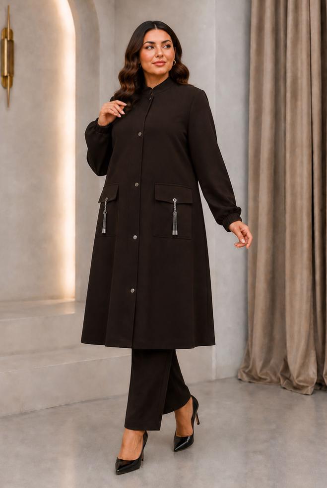 Vêtements hijab BRUN VESTE À COL MANDARIN 46721 - ALVİNA