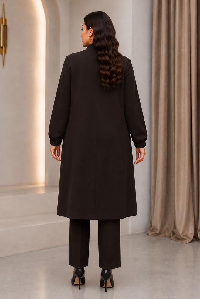 Vêtements hijab BRUN VESTE À COL MANDARIN 46721 - ALVİNA