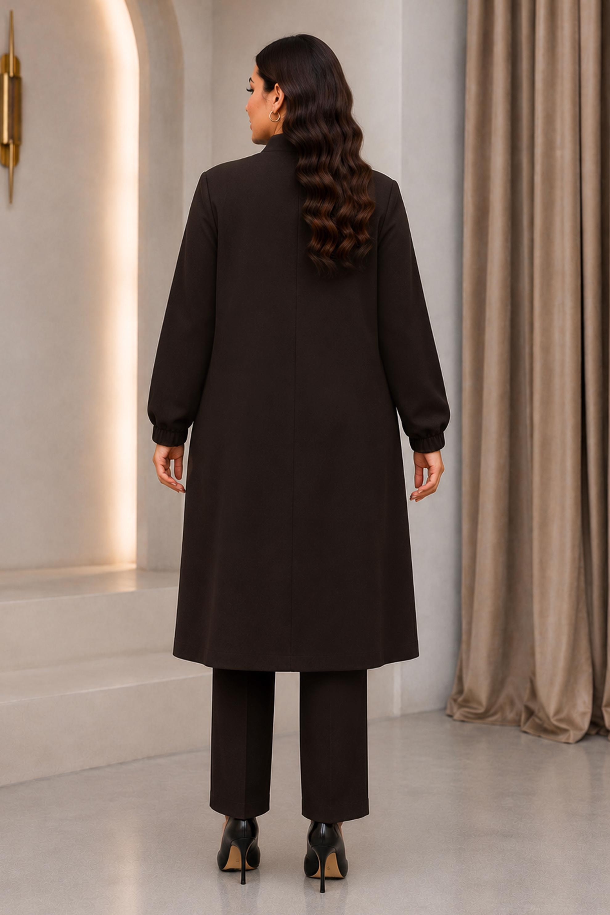 Vêtements hijab BRUN VESTE À COL MANDARIN 46721