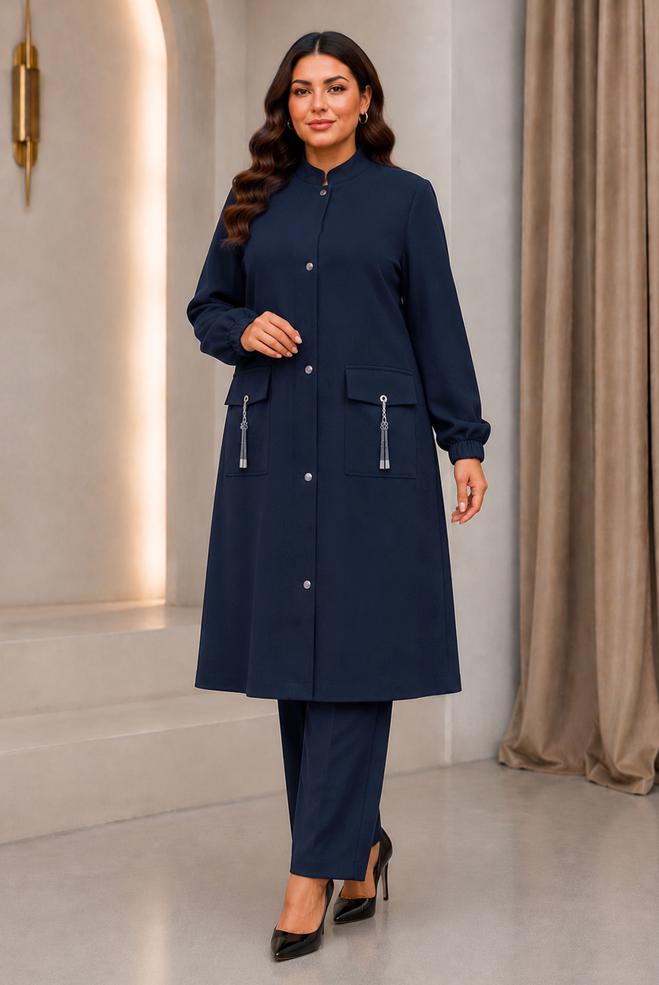 Vêtements hijab BLEU MARINE VESTE À COL MANDARIN 46721 - ALVİNA