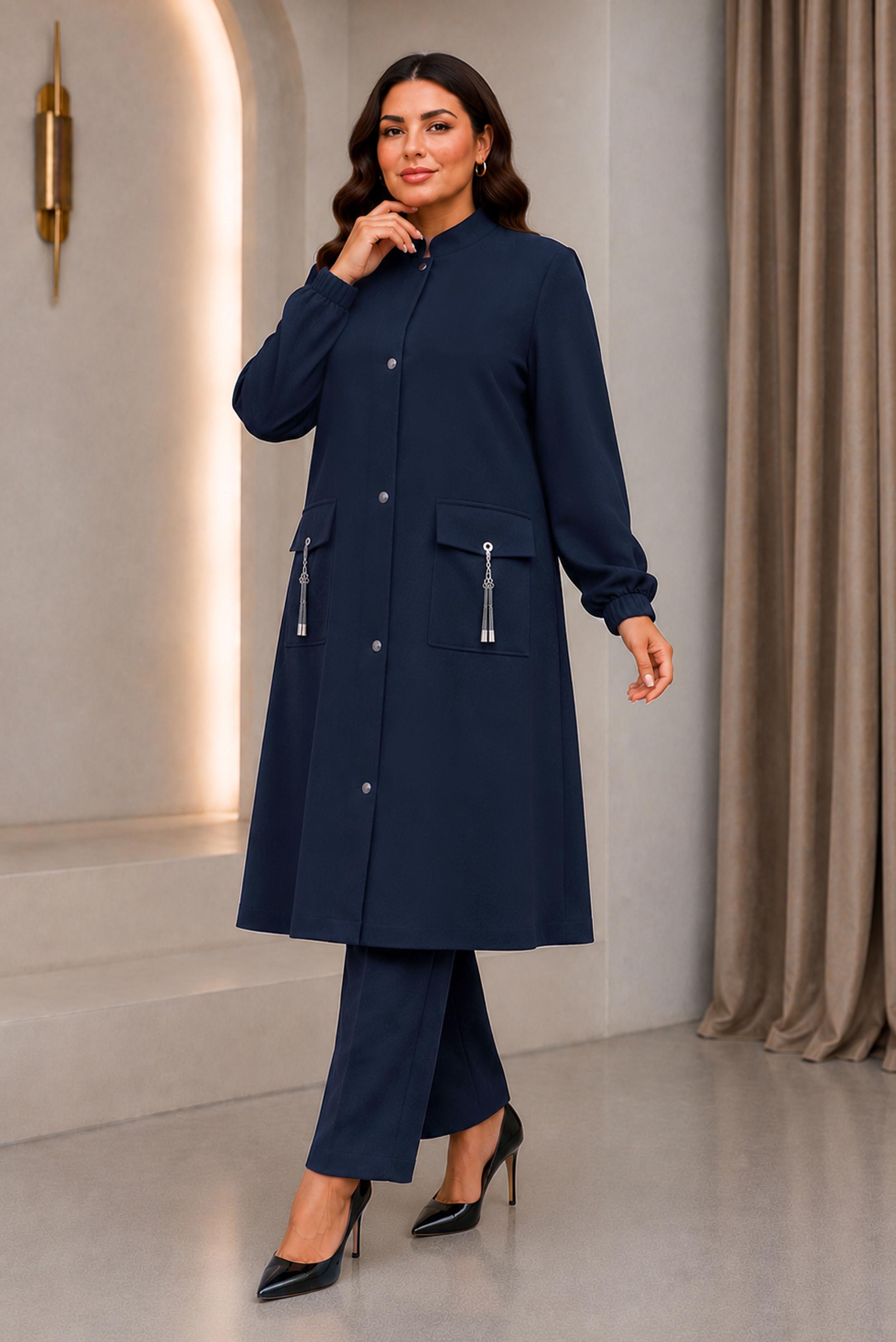 Vêtements hijab BLEU MARINE VESTE À COL MANDARIN 46721