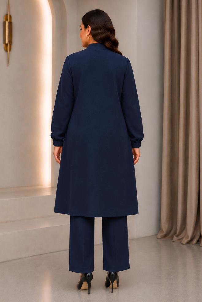 Vêtements hijab BLEU MARINE VESTE À COL MANDARIN 46721 - ALVİNA