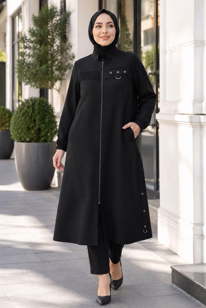 Vêtements hijab NOIR VESTE À COL MANDARIN 46761 - ALVİNA