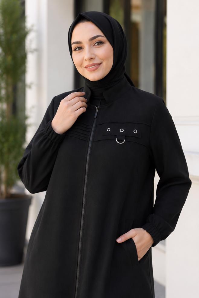 Vêtements hijab NOIR VESTE À COL MANDARIN 46761 - ALVİNA