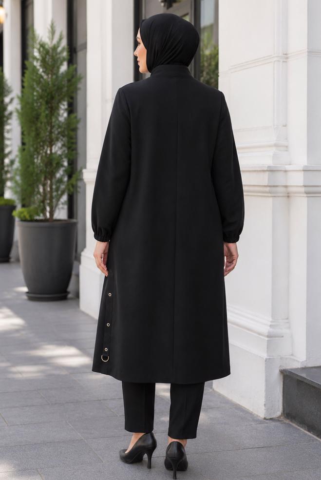 Vêtements hijab NOIR VESTE À COL MANDARIN 46761 - ALVİNA