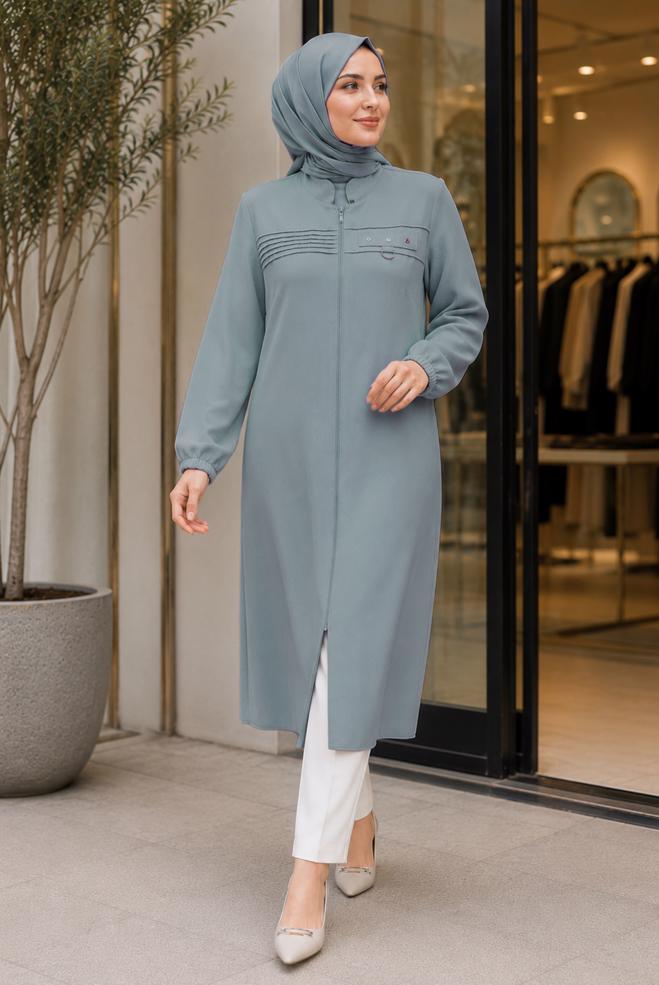 Vêtements hijab GRIS VESTE À COL MANDARIN 46761 - ALVİNA