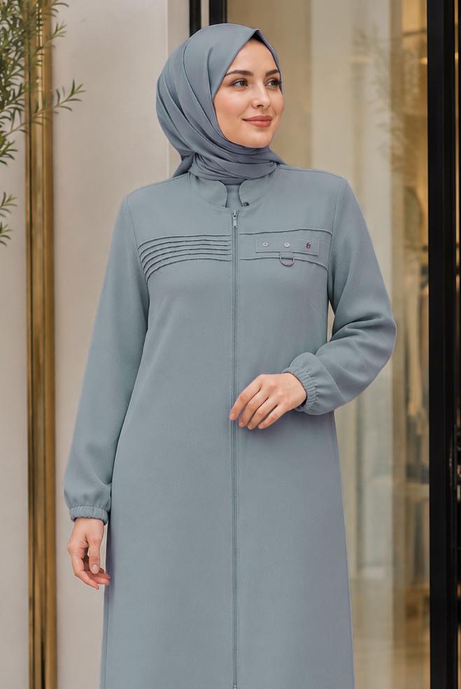 Vêtements hijab GRIS VESTE À COL MANDARIN 46761 - ALVİNA