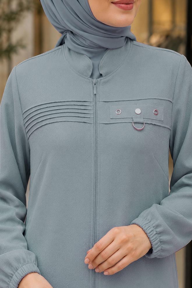 Vêtements hijab GRIS VESTE À COL MANDARIN 46761 - ALVİNA