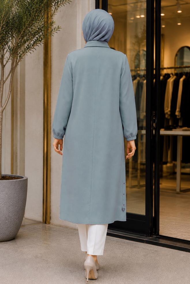 Vêtements hijab GRIS VESTE À COL MANDARIN 46761 - ALVİNA