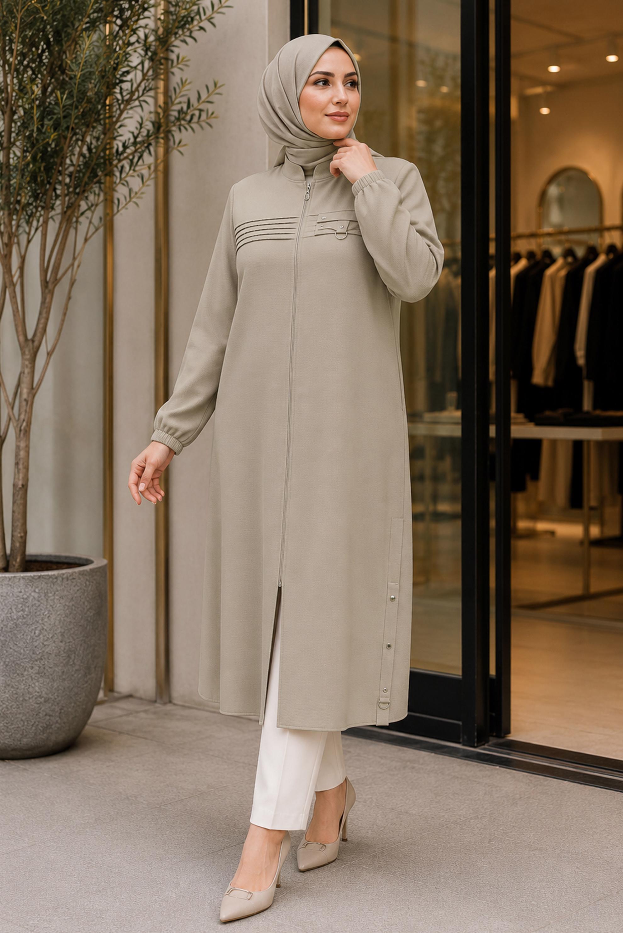 Vêtements hijab BEIGE VESTE À COL MANDARIN 46761