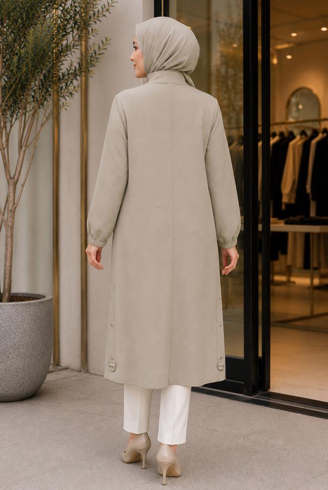 Vêtements hijab BEIGE VESTE À COL MANDARIN 46761 - ALVİNA