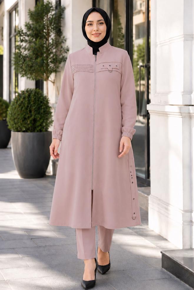 Vêtements hijab POUDRE VESTE À COL MANDARIN 46761 - ALVİNA