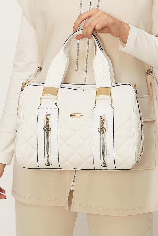 Tesettür giyim BEJ ALVİNA KAPİTONE DESENLİ ÇANTA 2197 - ALVİNA