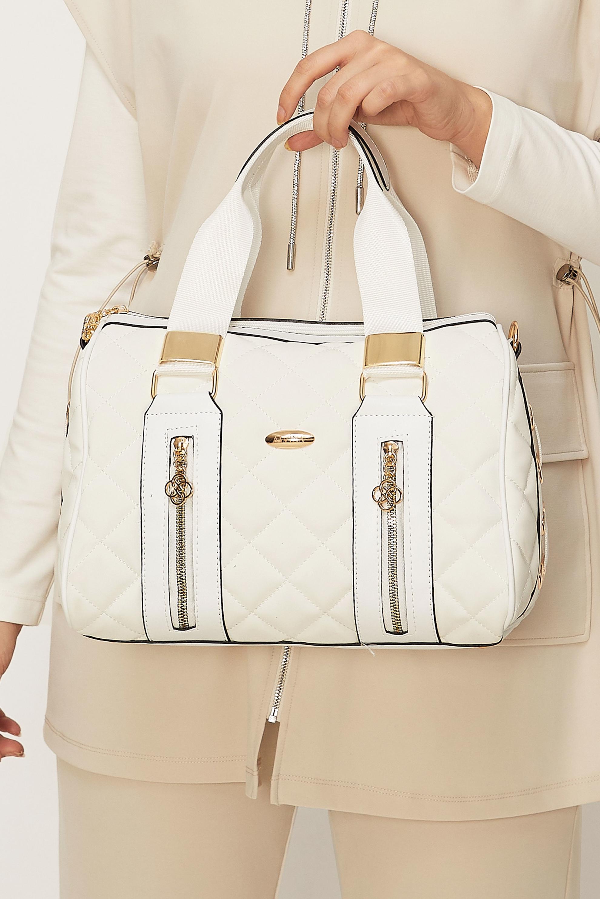 Tesettür giyim BEJ ALVİNA KAPİTONE DESENLİ ÇANTA 2197