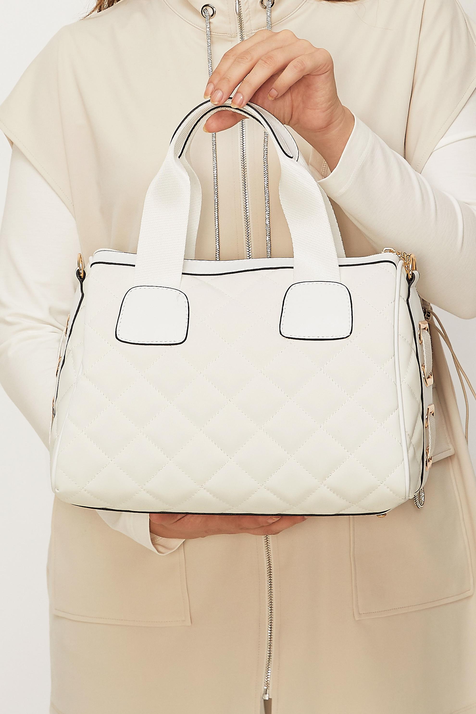 Tesettür giyim BEJ ALVİNA KAPİTONE DESENLİ ÇANTA 2197