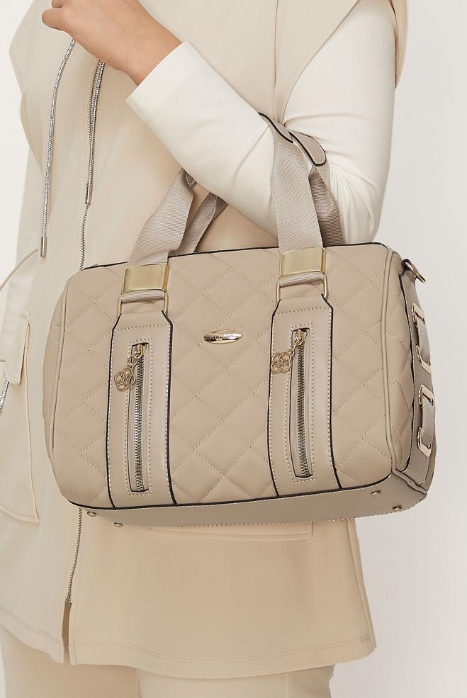 Tesettür giyim BEJ ALVİNA KAPİTONE DESENLİ ÇANTA 2197 - ALVİNA