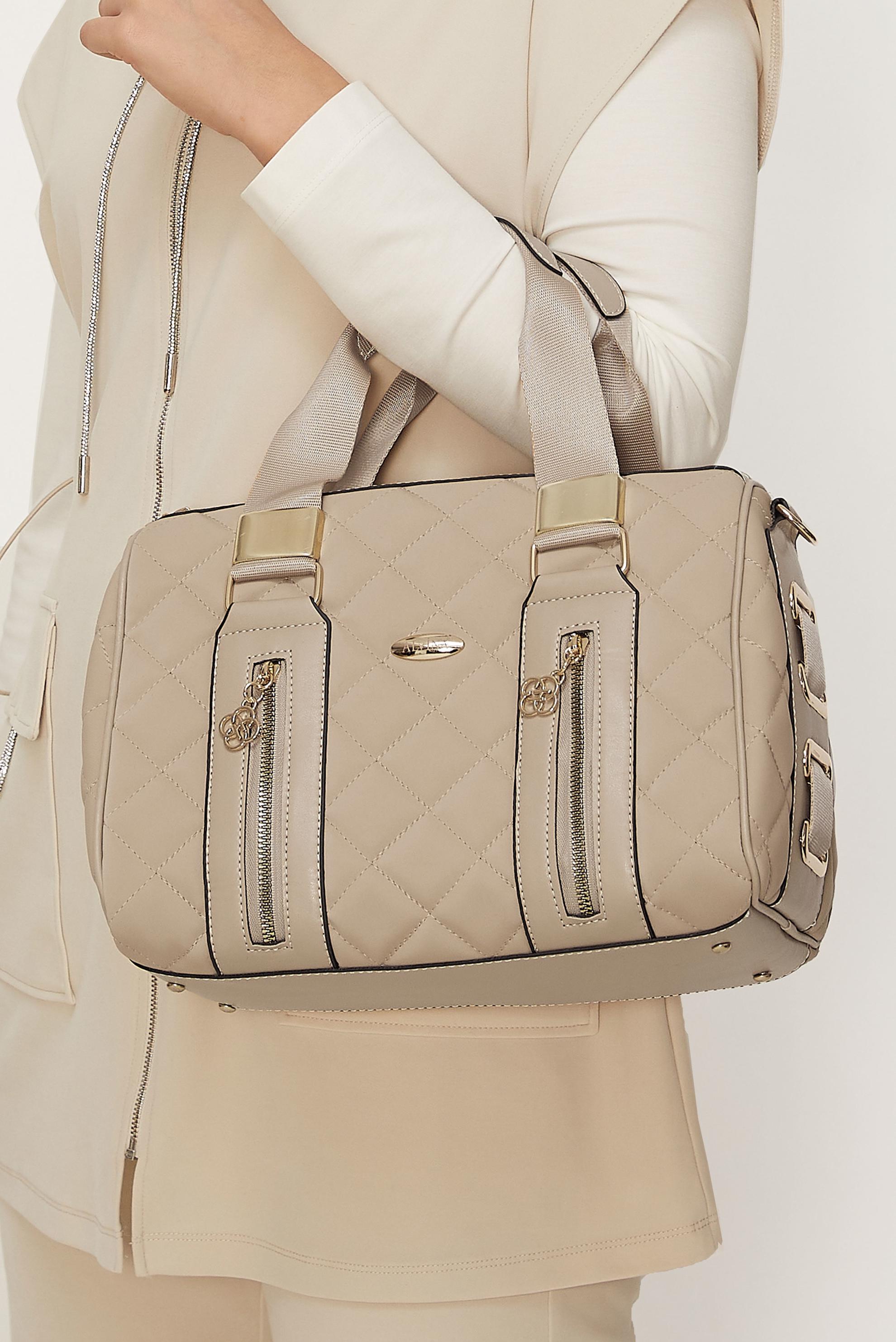 Tesettür giyim BEJ ALVİNA KAPİTONE DESENLİ ÇANTA 2197