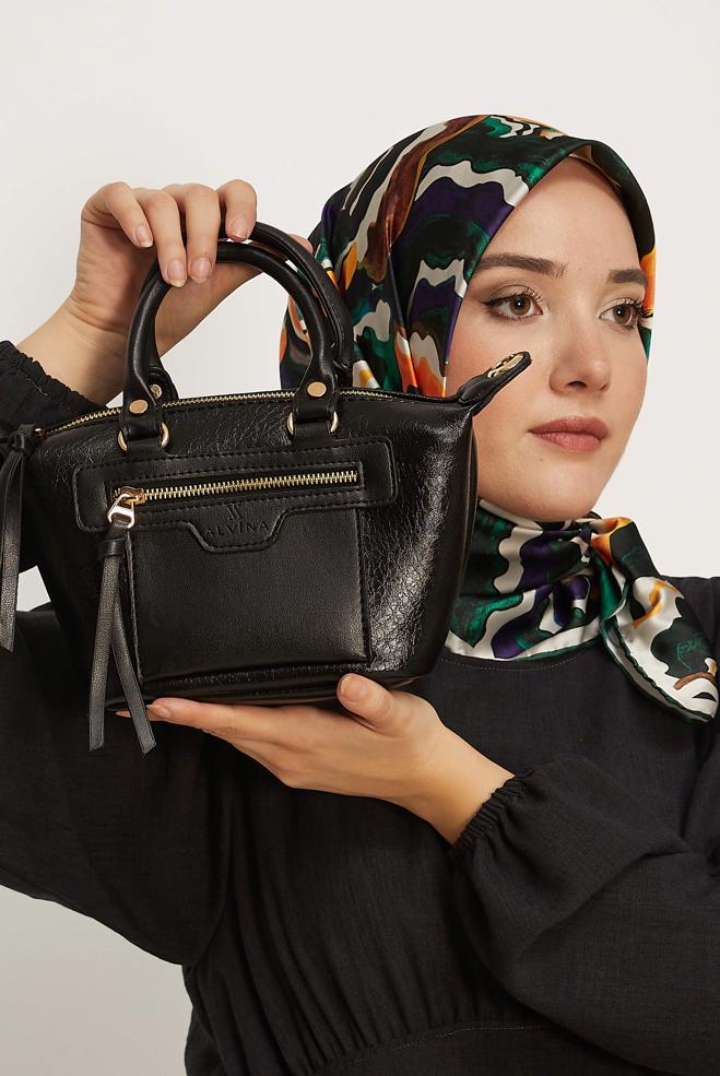 Tesettür giyim SİYAH ALVİNA SUNİ DERİ EL ÇANTASI 4005 - ALVİNA