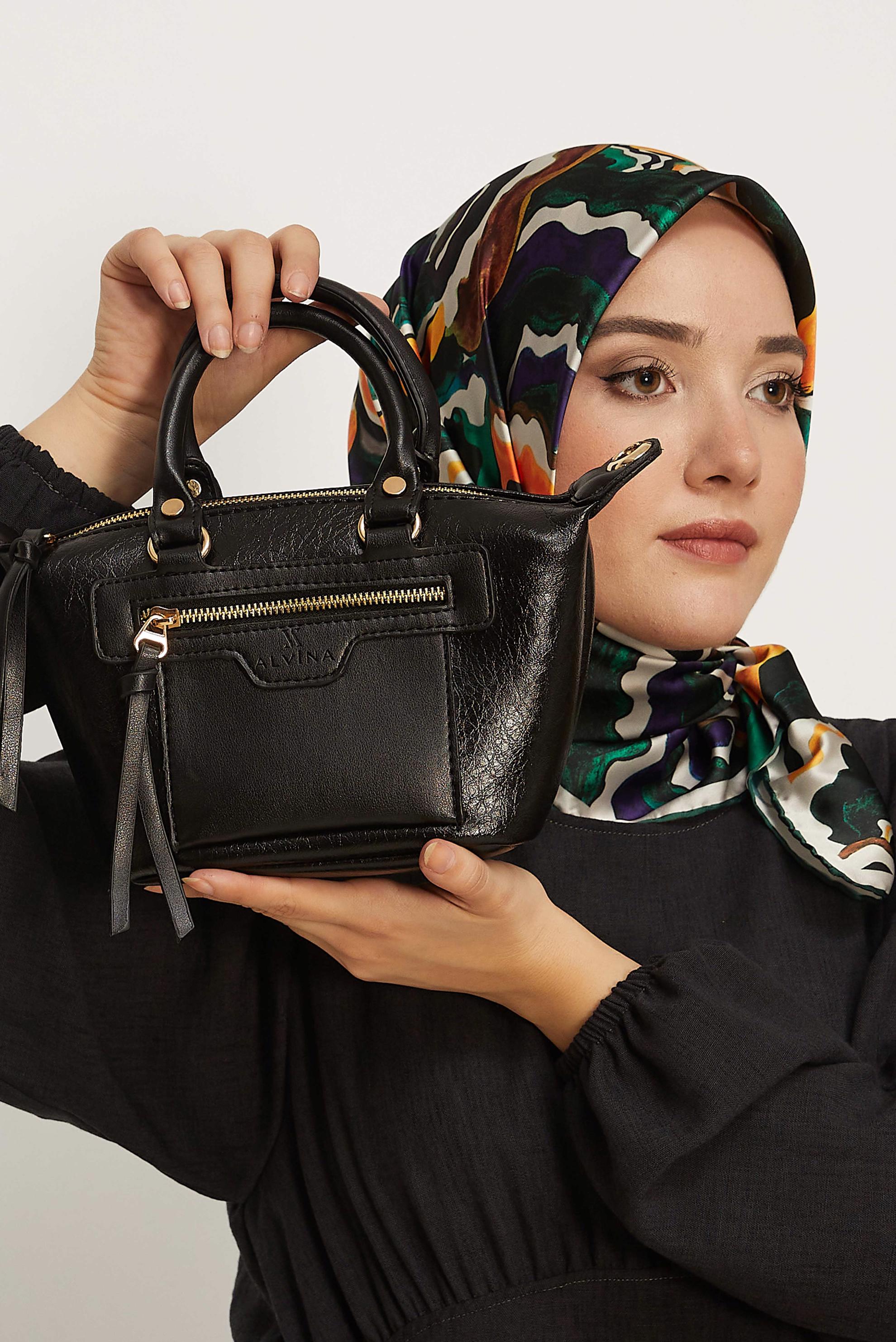 Tesettür giyim SİYAH ALVİNA SUNİ DERİ EL ÇANTASI 4005