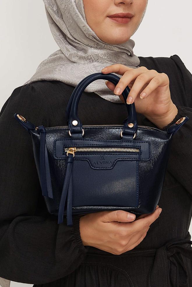 Tesettür giyim LACİVERT ALVİNA SUNİ DERİ EL ÇANTASI 4005 - ALVİNA