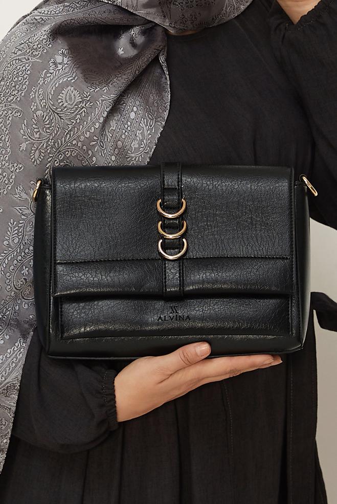 Tesettür giyim SİYAH ALVİNA HALKA DETAYLI SUNİ DERİ ÇANTA 4032 - ALVİNA