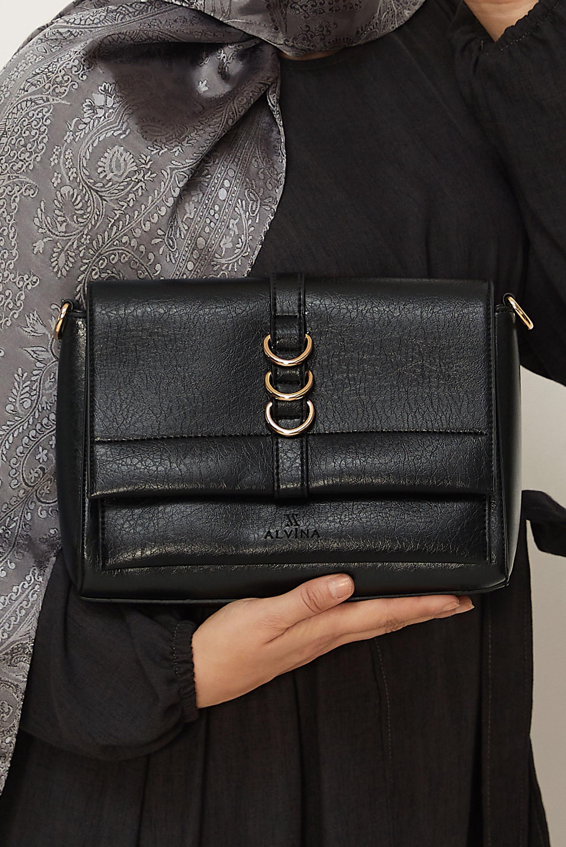 Tesettür giyim SİYAH ALVİNA HALKA DETAYLI SUNİ DERİ ÇANTA 4032