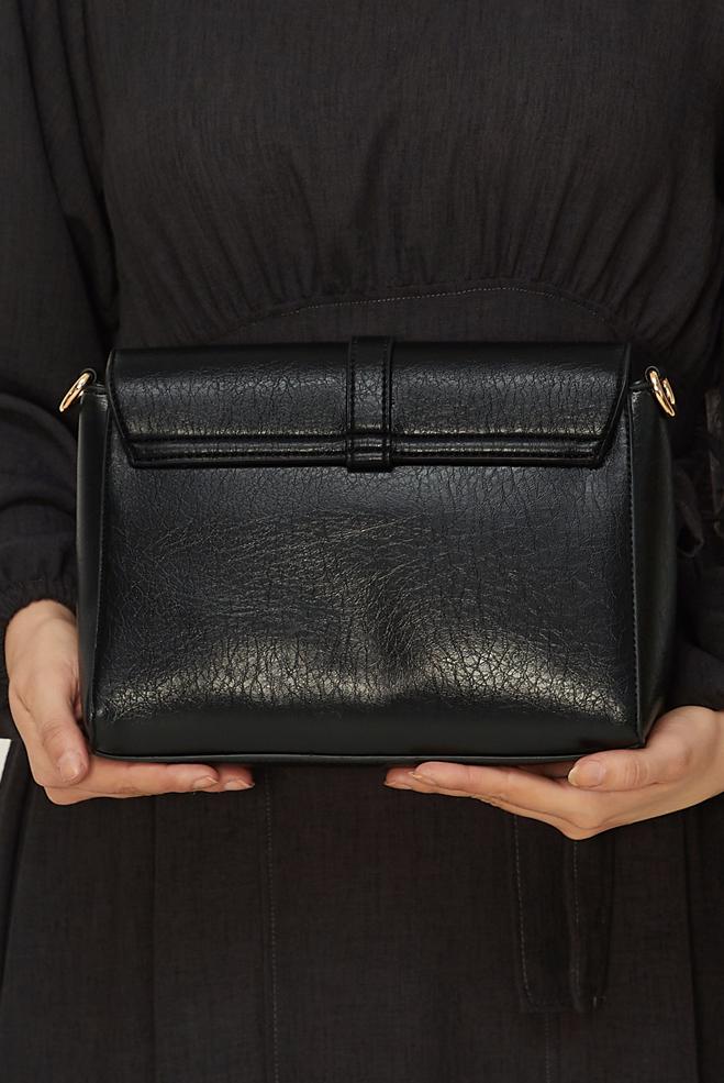 Tesettür giyim SİYAH ALVİNA HALKA DETAYLI SUNİ DERİ ÇANTA 4032 - ALVİNA