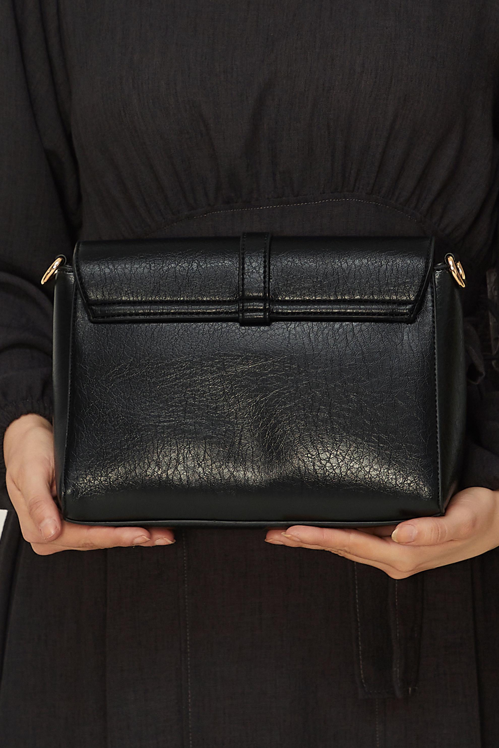 Tesettür giyim SİYAH ALVİNA HALKA DETAYLI SUNİ DERİ ÇANTA 4032